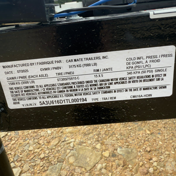 2026 Car Mate 6x16 Angle Iron 7K GVWR