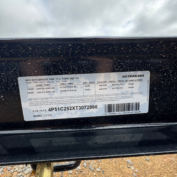 2026 PJ CE 7X20 EQUIPMENT HAULER w/ Dove and Stand up ramps 9990#