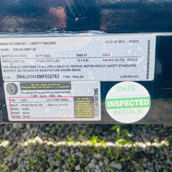 Pre Owned 2021 LIBERTY 7X14 Utility 5K GVWR