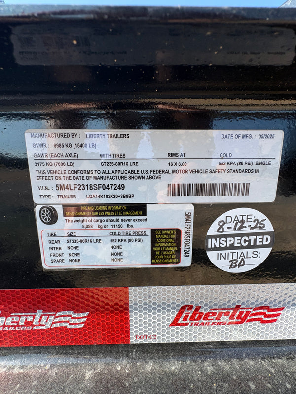 2025 Liberty 8.5x23 Deckover Flatbed 15k GVWR