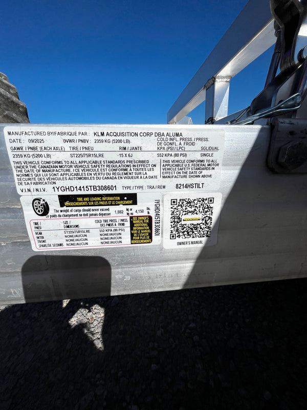 2026 Aluma 82"X14' TILT 5K GVWR (8214H-TILT-S-EL-RTD)