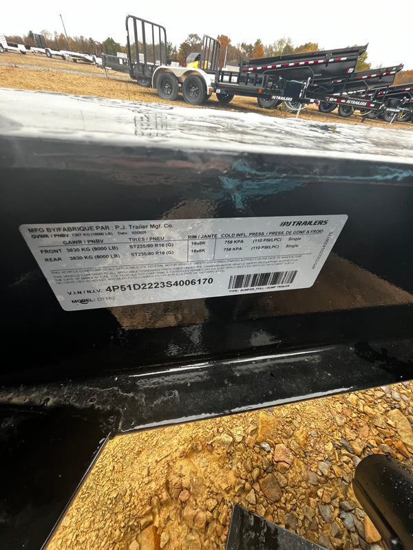 2025 PJ 7x16 DT Dump 16K GVWR 8K OIL BATHS W/ 14 PLY TIRES