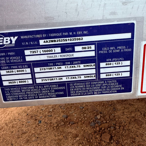2025 EBY 8.5'x24' 16K GVWR Deck Over Equipment Trailer