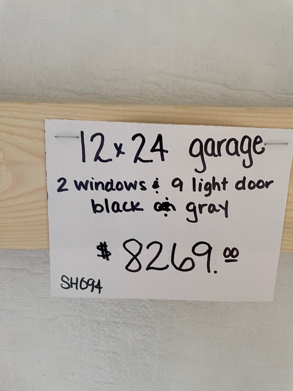 12x24 Garage- 9 light door, 2 windows, Black & Gray Metal