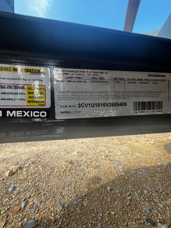 2027 PJ 6.5X14 U7 UTILITY TRAILER W/ SQUARE TUBE SIDERAILS