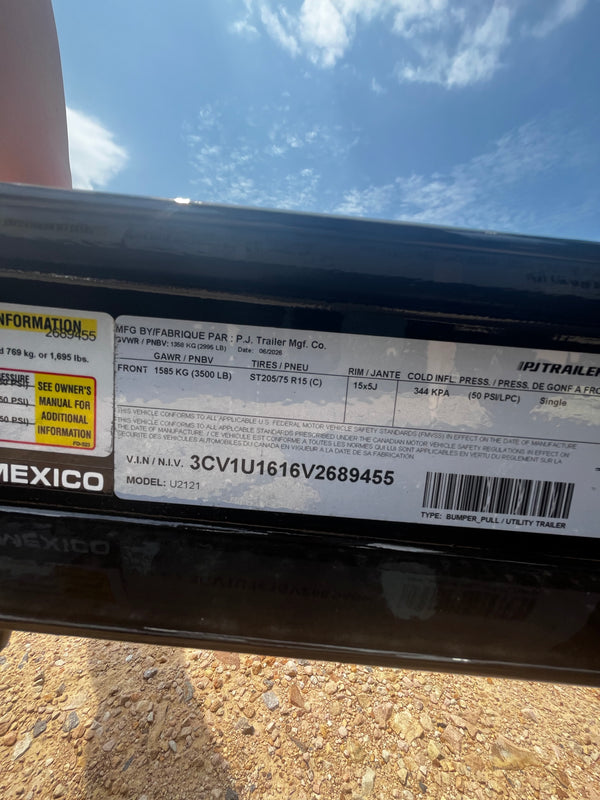 2027 PJ 6X12 U2 UTILITY TRAILER w/ BI FOLD GATE