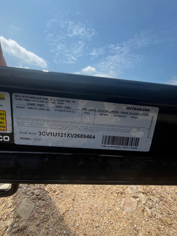 2027 PJ 5X8 U6 UTILITY TRAILER