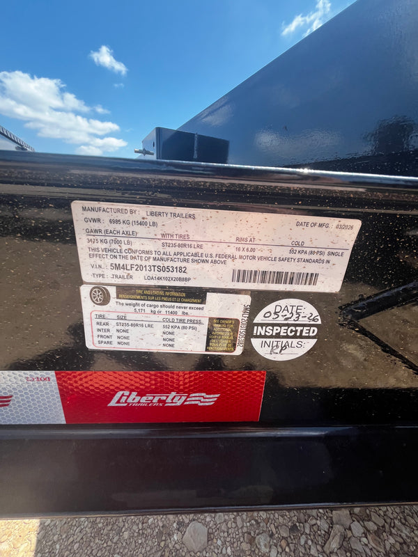 2026 Liberty 8.5x20 Deckover Flatbed 15K GVWR