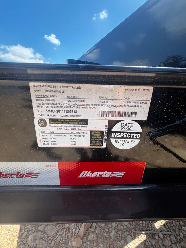 2026 Liberty 8.5x20 Deckover Flatbed 15K GVWR