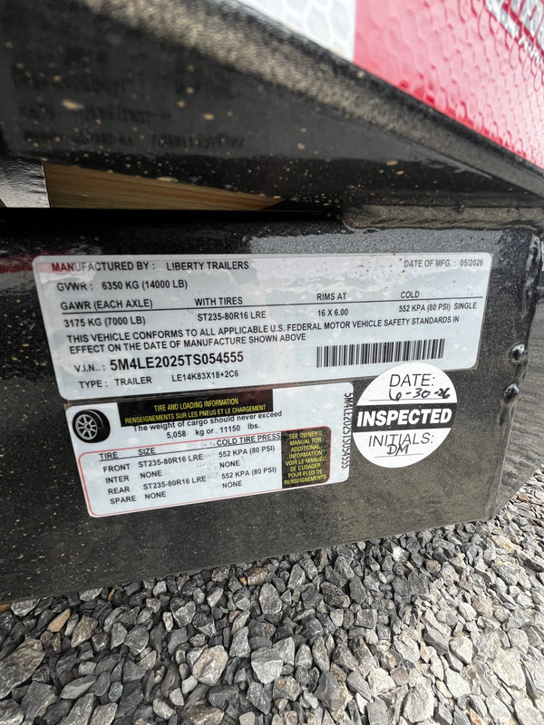 2026 LIBERTY 7X20 EQUIPMENT TRAILER 14K
