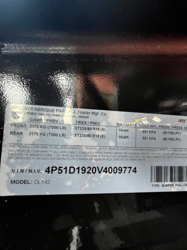 2027 PJ 7X14 DL LOW PRO DUMP 15400# GVWR
