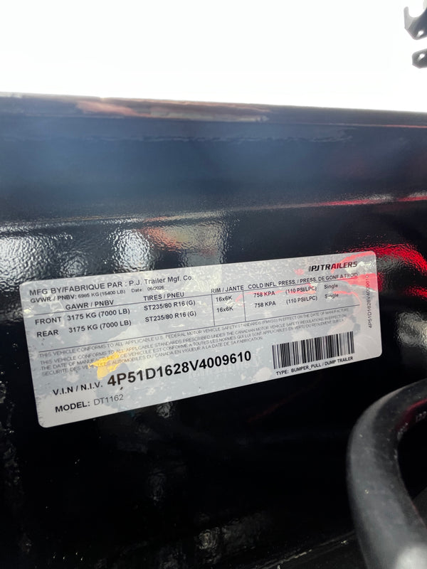 2027 PJ 7X16 DT DUMP 15400# GVWR W/ VOYAGER PACKAGE/14 PLY TIRES