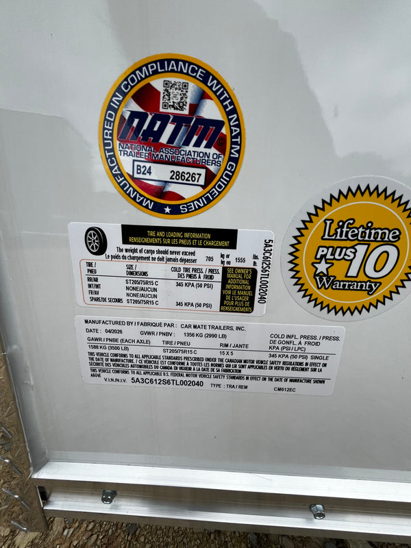 2026 CARMATE 6x12 SPORTSTER W/6" ADDITIONAL HEIGHT/BARN DOORS