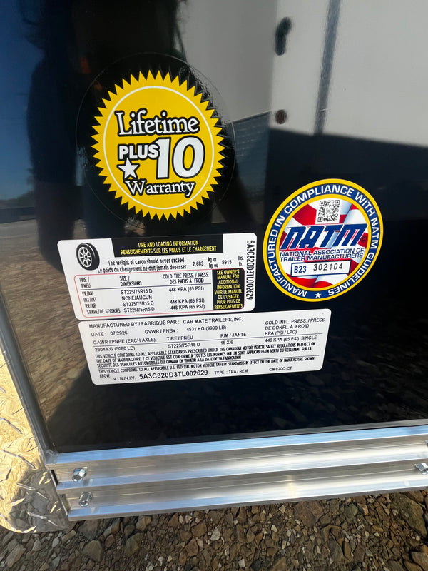 2026 CARMATE 8X20 CUSTOM CAR TRAILER W/ COMPOSITE SIDING/RUBBER FLOOR/6" ADDITIONAL HEIGHT/9990#