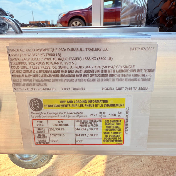 2026 DURABULL ALUMINUM 7X16 Contractor Trailer