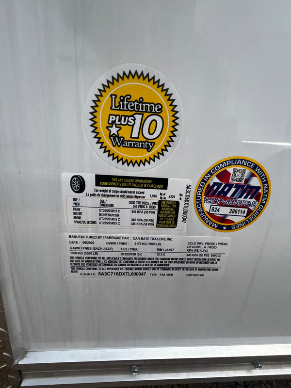2026 CARMATE 7.5X16 HD CUSTOM CARGO W/ 12" ADDITIONAL HEIGHT/RAMP/BEAVERTAIL/STEP OUT AWNING