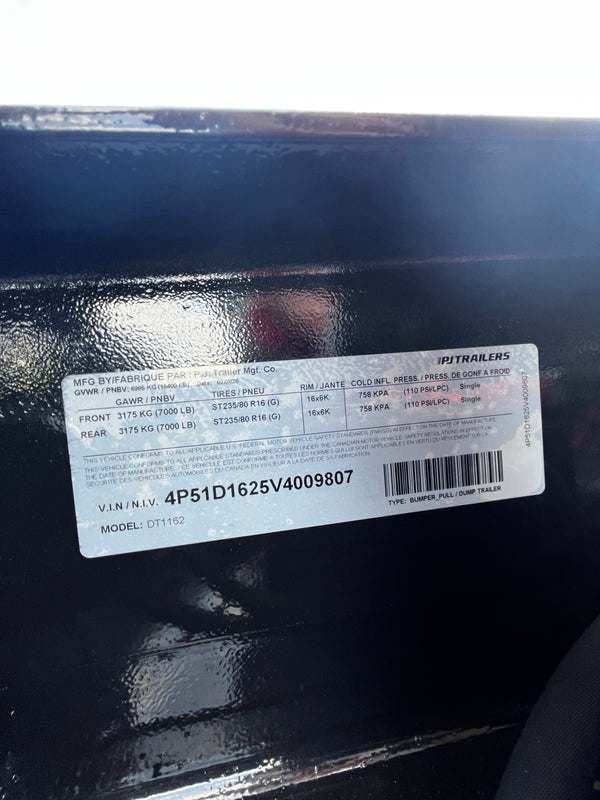 2027 PJ 7X16 DT DUMP 15400# GVWR W/ VOYAGER PACKAGE/14 PLY TIRES