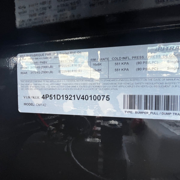 2027 PJ 7X14 DM HIGH SIDE DUMP 15400# GVWR