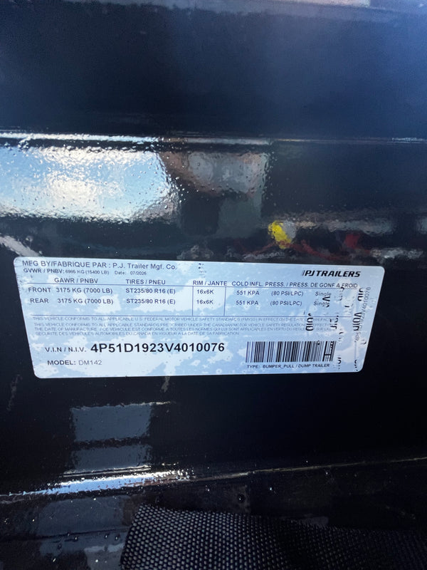 2027 PJ 7X14 DM HIGH SIDE DUMP 15400# GVWR