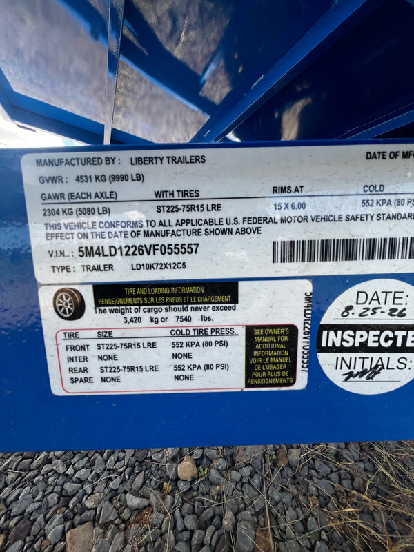 2027 LIBERTY 6X12 DUMP 10K GVWR W/ RAMPS & TARP