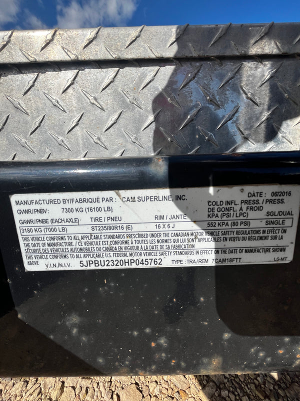 PREOWNED 2017 CAM SUPERLINE 82"X18' TILT 16100# GVWR