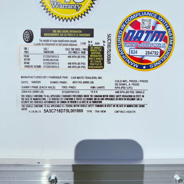 2025 Car Mate 7x18 Contractor Package #1 / Toolbox Package #2 / 9990# GVWR