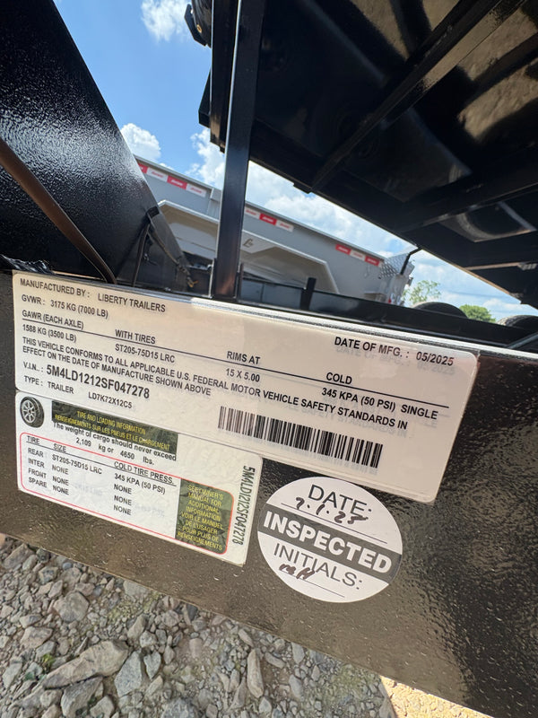 2025 LIBERTY 6X12 DUMP 7K GVWR- Ramps and Tarp