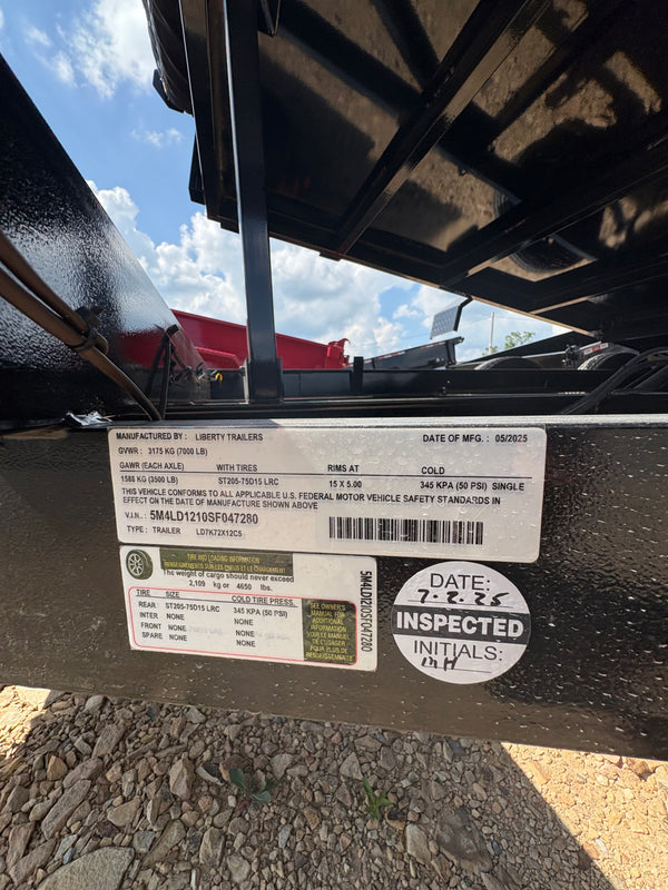 2025 LIBERTY 6X12 DUMP 7K GVWR- Ramps and Tarp