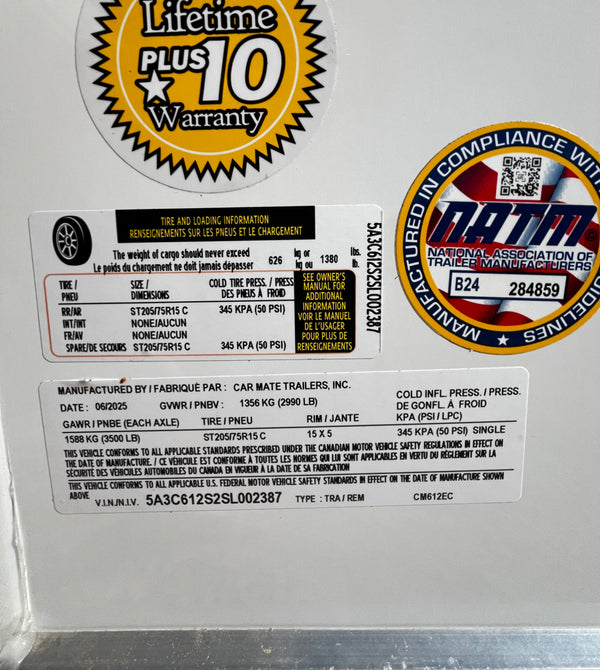 2025 CAR MATE 6X12 SPORTSTER w/ Ramp Door & 12" Additional Height