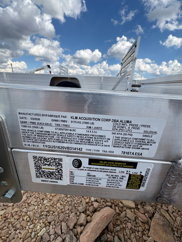 2027 ALUMA 78"X16' UTILITY (7816ESA-TA-EL-BT)