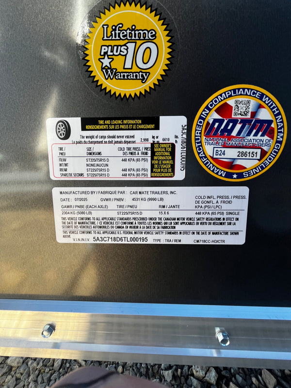 2026 Car Mate 7x18 Contractor PKG 1/6"ADDITIONAL HEIGHT/BARN DOORS