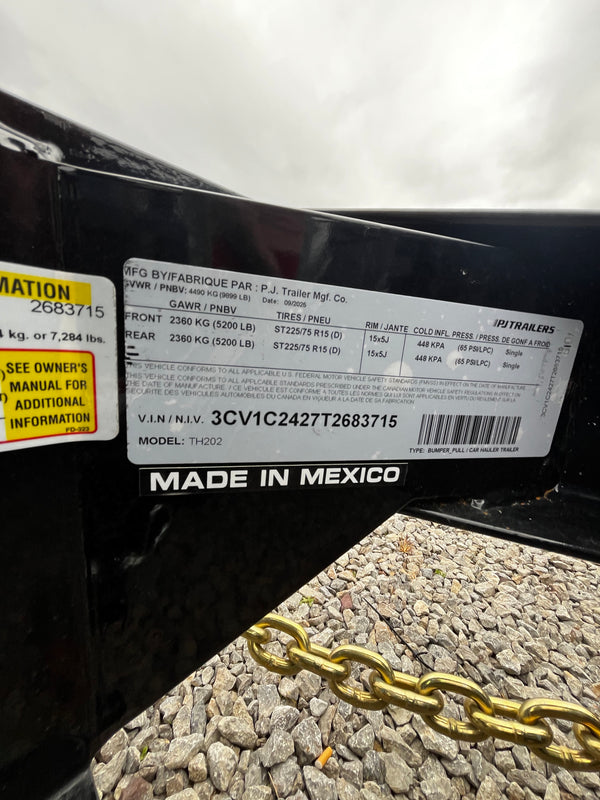 2026 PJ 7x20 Hydraulic Quick Tilt (TH) 10K GVWR