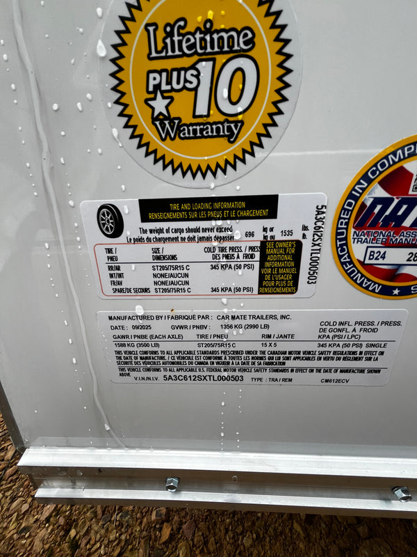 2025 CAR MATE 6X12 V-SPORT w/ Barn Doors & 6" Additional Height