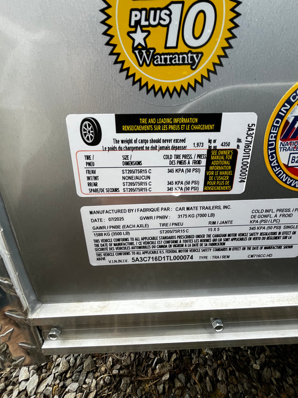 2026 Car Mate 7.5x16 HD Custom Cargo w/ Ramp Door & 12" Added Height