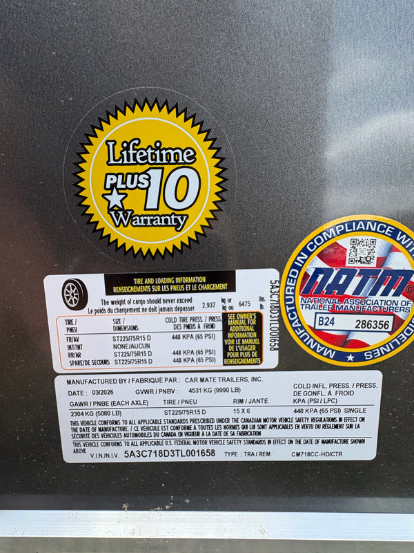 2026 CARMATE 7X18 HD CONTRACTOR W/PACKAGE #1/6"^/10K GVWR