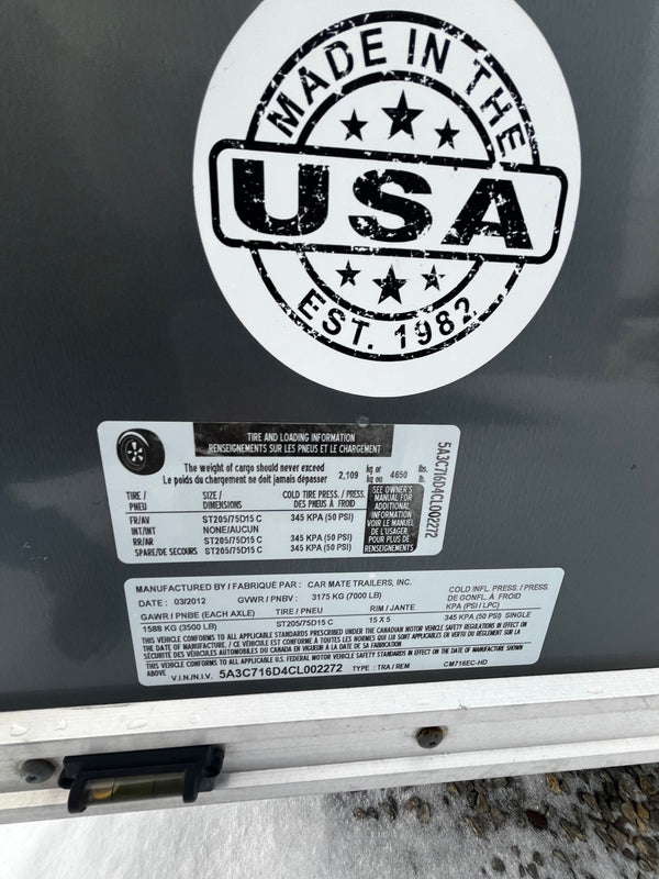 PRE OWNED 2012 CAR MATE 7X16 SPORTSTER RACE TRAILER