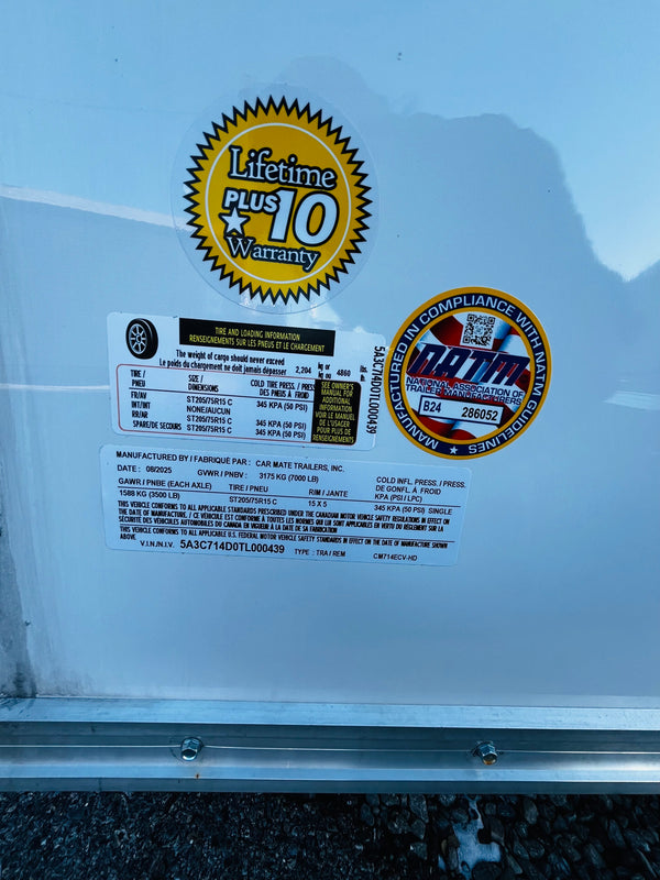 2026 Car Mate 7x14 V-Sportster W/ 6"^/ RAMP DOOR