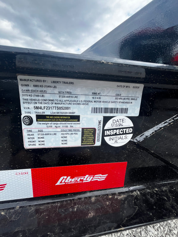 2026 Liberty 8.5x23 Deckover Flatbed 15.4k GVWR