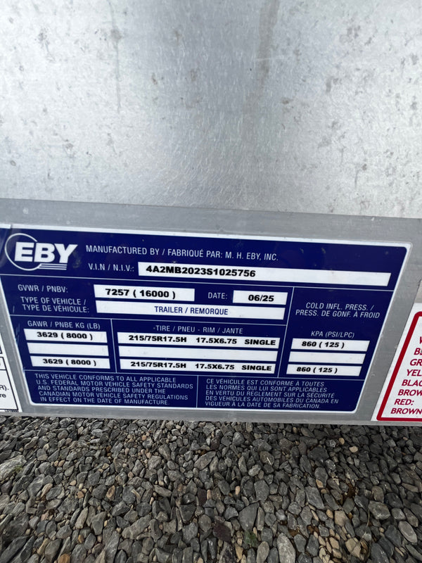 2025 EBY 8.5'x20' 16K GVWR Deck Over Equipment Trailer