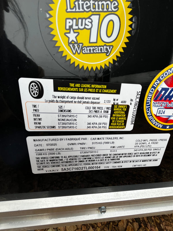 2026 Car Mate 7x16 Sportster w/ Ramp Door & 12" Added Height