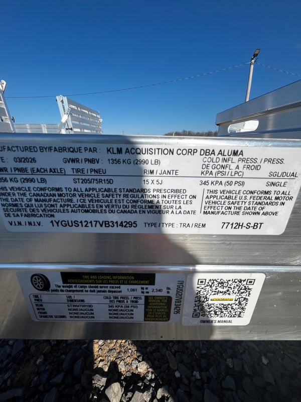 2027 ALUMA 77"X12' UTILITY (7712H-S-BT)