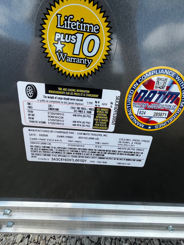 2026 CARMATE 8X16 CONTRACTOR PACKAGE #2/6"/9990 GVWR