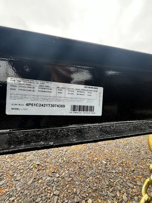 2026 PJ L7 8.5X20 DECKOVER EQUIPMENT TRAILER 14K GVWR
